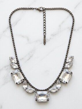 Loren Hope Gunmetal Crystal Bib Statement Necklace Rare